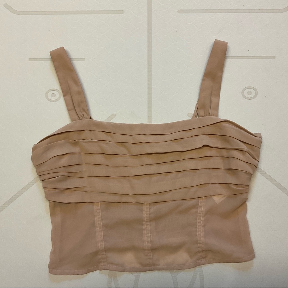 Abercrombie & Fitch sheer pleated cropped tan cami top